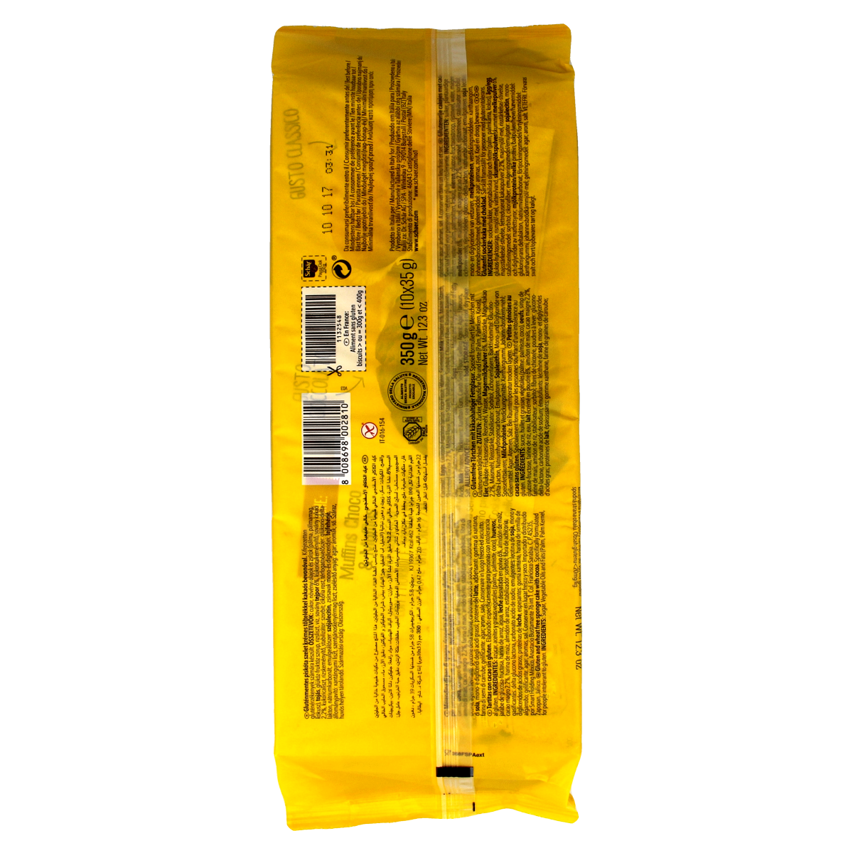 Gluten-free Schar Pausa ciok snack pack with 350g, showcasing chocolate-coated biscuits in a colorful package.