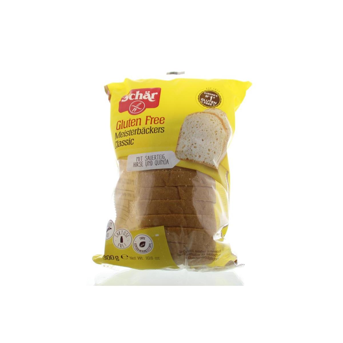 Schar Meesterbakker glutenvrije brood classic 300g, fresh loaf with crust and soft interior, ideal for gluten-free bread lovers.