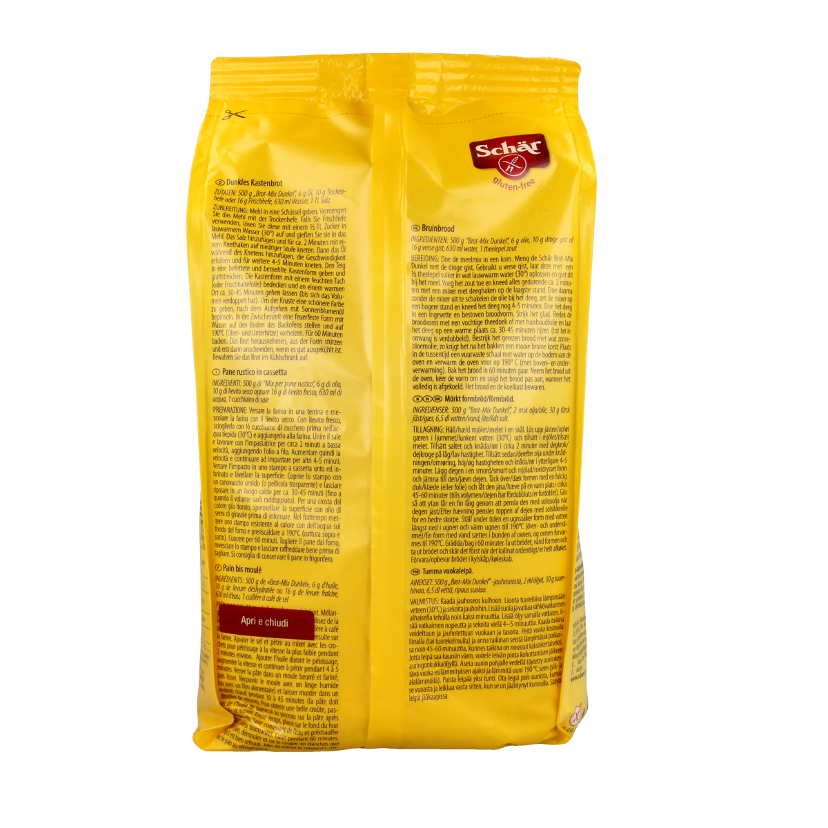 Schar gluten-free brown bread mix in 1kg bag, ideal for baking hearty, gluten-free bread at home.