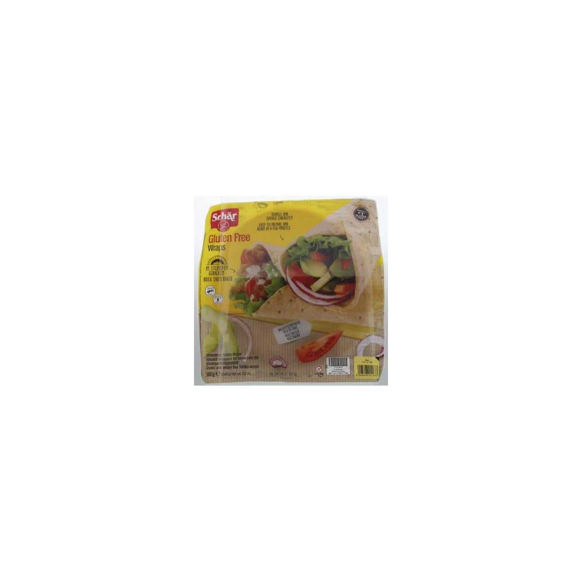 Gluten-free Schar Wraps, 160g, soft flatbreads suitable for making wraps or pizza bases, with a light, flexible texture.
