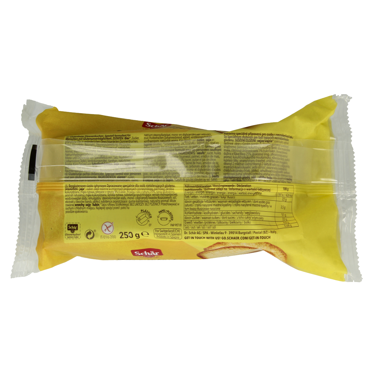 Schar Citroen glutenvrije koeken op een schaal, frisse citroensmaak, 250 gram pakket, glutenvrije bakkerijproducten