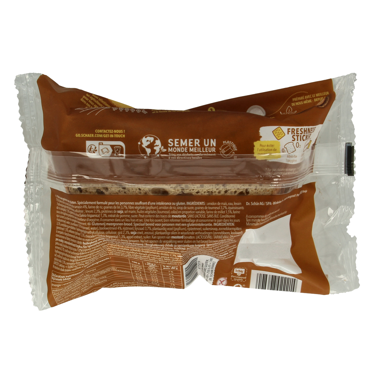 Schar Pain campagnard meergranenbrood glutenvrij, 250g, gluten-free multigrain bread in a bakery-style loaf.