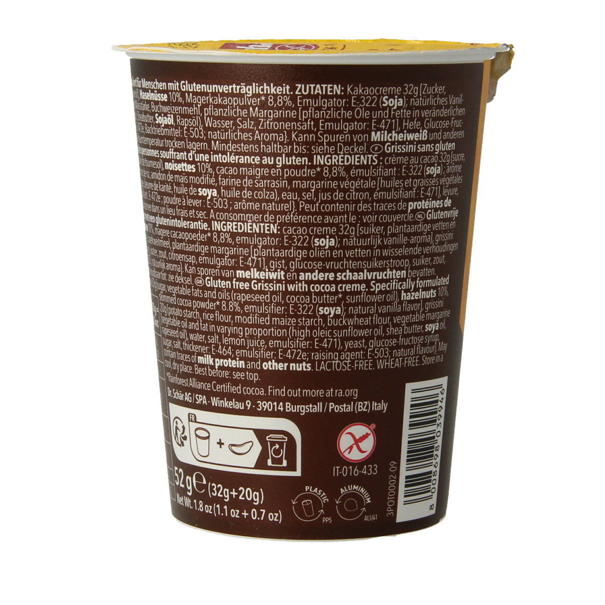 Schar Milly gluten-free grissini and chocolate sticks snack, 52 grams, crispy breadsticks with chocolate for a sweet treat