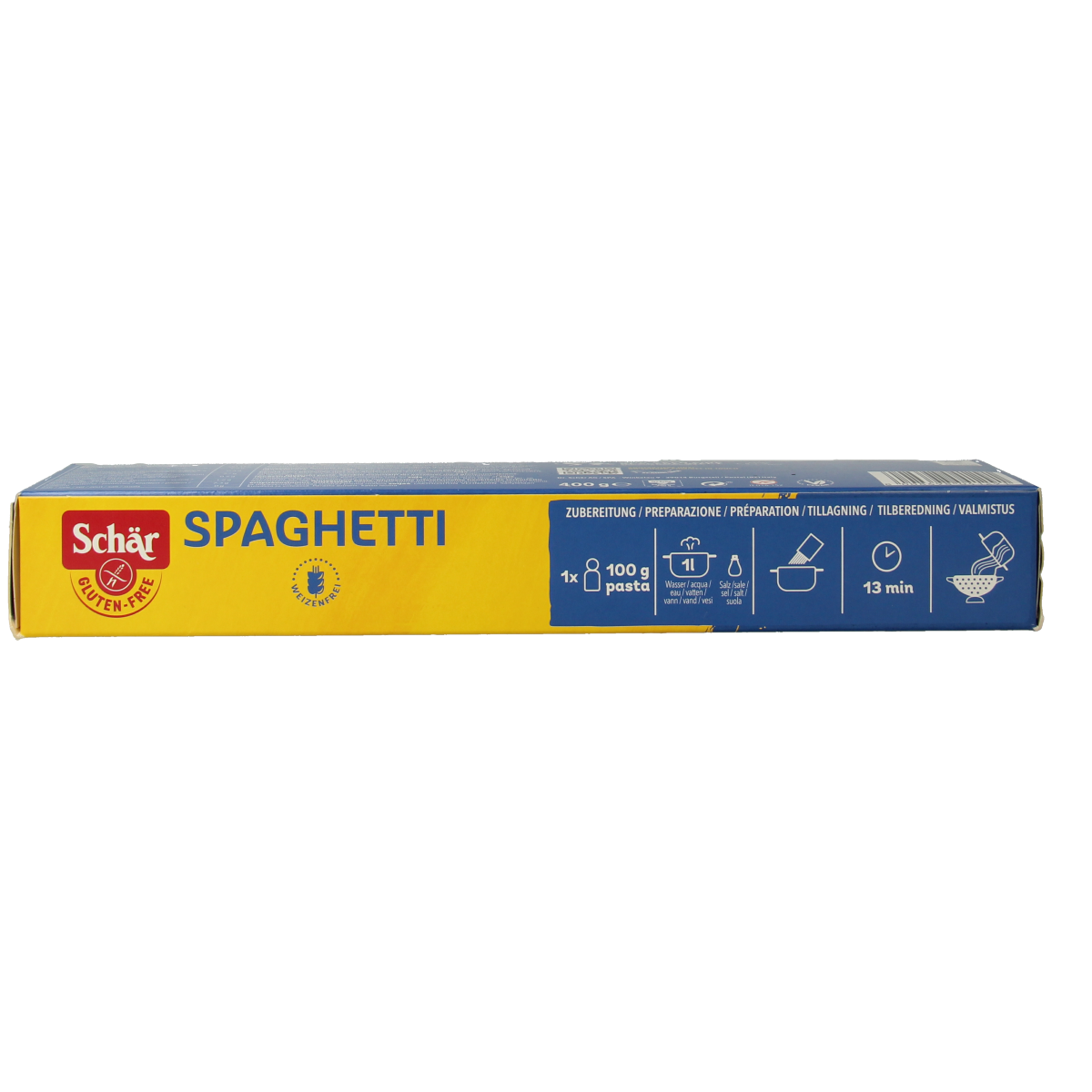 Gluten-free Schar Pasta spaghetti in a 400g pack, displayed in a clear image showing the pasta shape and packaging.