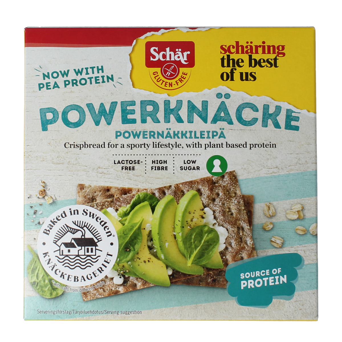 Schar Powerknacke gluten-free bread and crackers package, 225 grams, with a clear image of the product packaging.