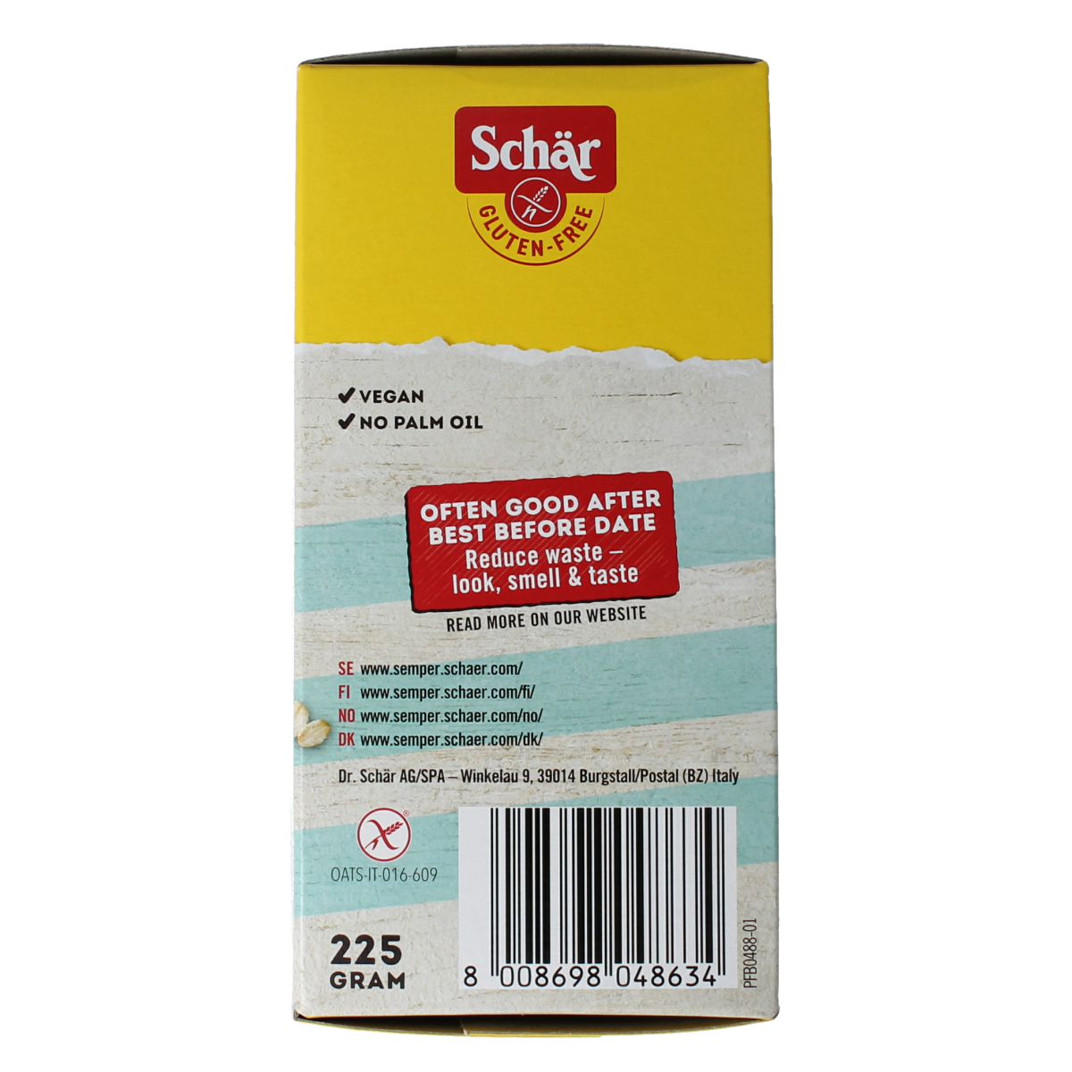 Schar Powerknacke gluten-free bread slices in 225g package, crispy crackers for snacks or sandwiches.