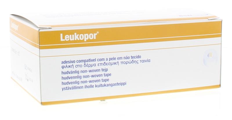 Leukopor non-woven adhesive bandages in 9.2m x 2.5cm size, pack of 12, for wound dressing and skin protection.