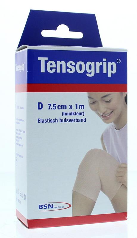 Tensogrip elastic tube bandage in skin color, 1 meter by 7.5 cm, suitable for compression and support.