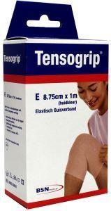 Tensogrip elastic tubular bandage in skin tone, 1 meter long and 8.75 cm wide, for supportive compression and injury care.