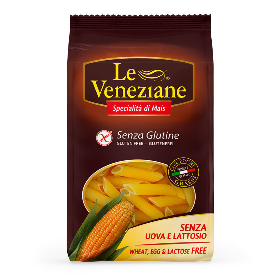 Gluten-free Le Veneziane Penne pasta in 250g package, showing the pasta shape and branding on the label.