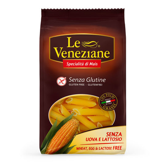 Gluten-free Le Veneziane Penne pasta in 250g package, showing the pasta shape and branding on the label.