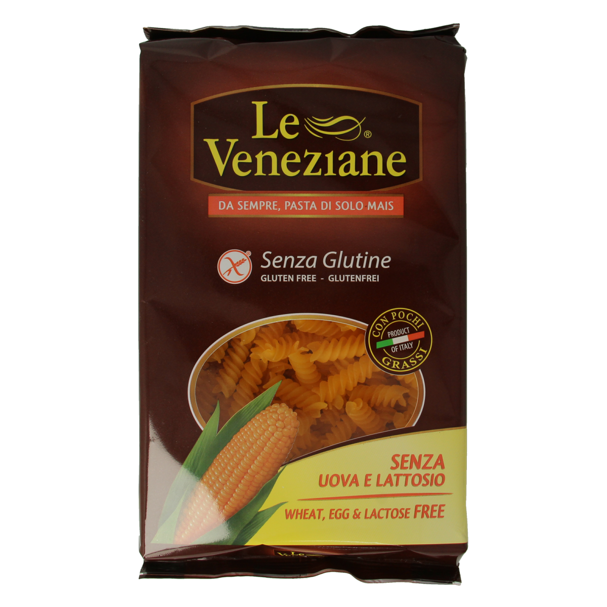 Gluten-free Le Veneziane Fusilli pasta in a 250g package, showcasing spiral-shaped pasta from the Le Veneziane brand.