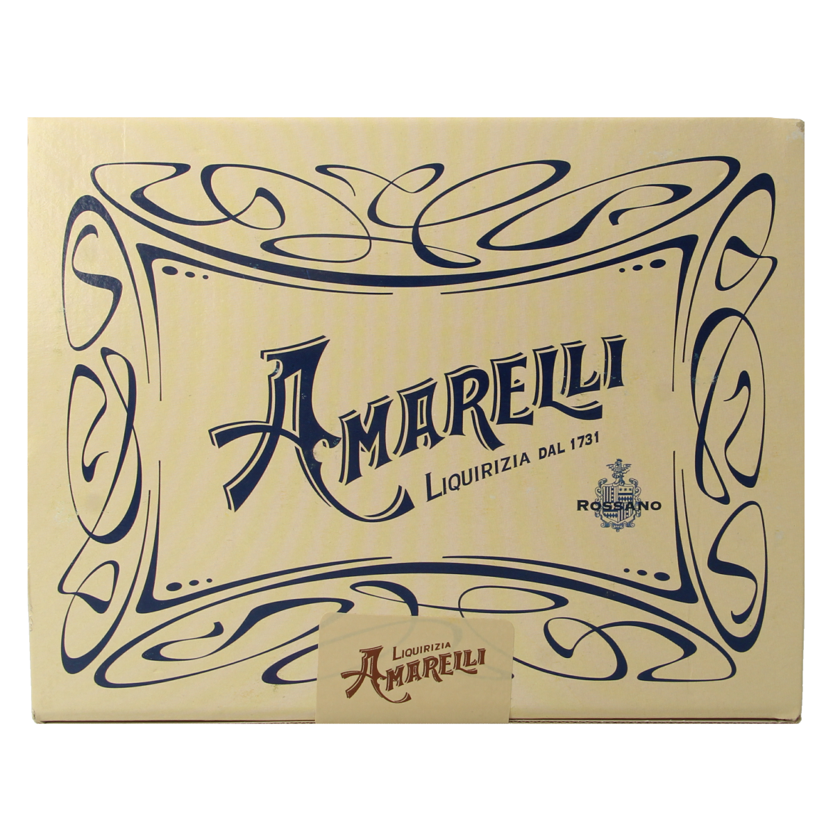 Amarelli Laurierdrop spezzata, a 1kg package of traditional Italian licorice candy with twisted, yellow-colored licorice pieces.