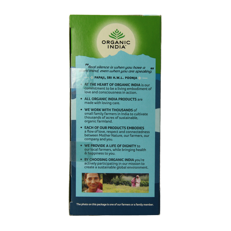 Organic India Tulsi Calm Tea bio, 25 tea bags, herbal tea with calming tulsi leaves in a box.