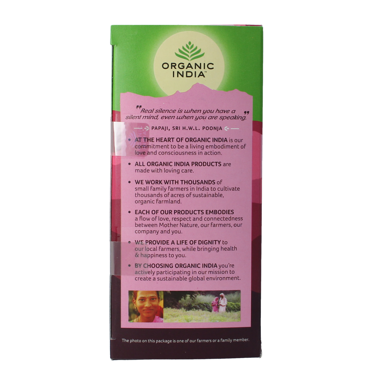 Organic India Tulsi Sweet Rose tea box with 25 tea bags, featuring herbal infusion with rose and tulsi leaves.