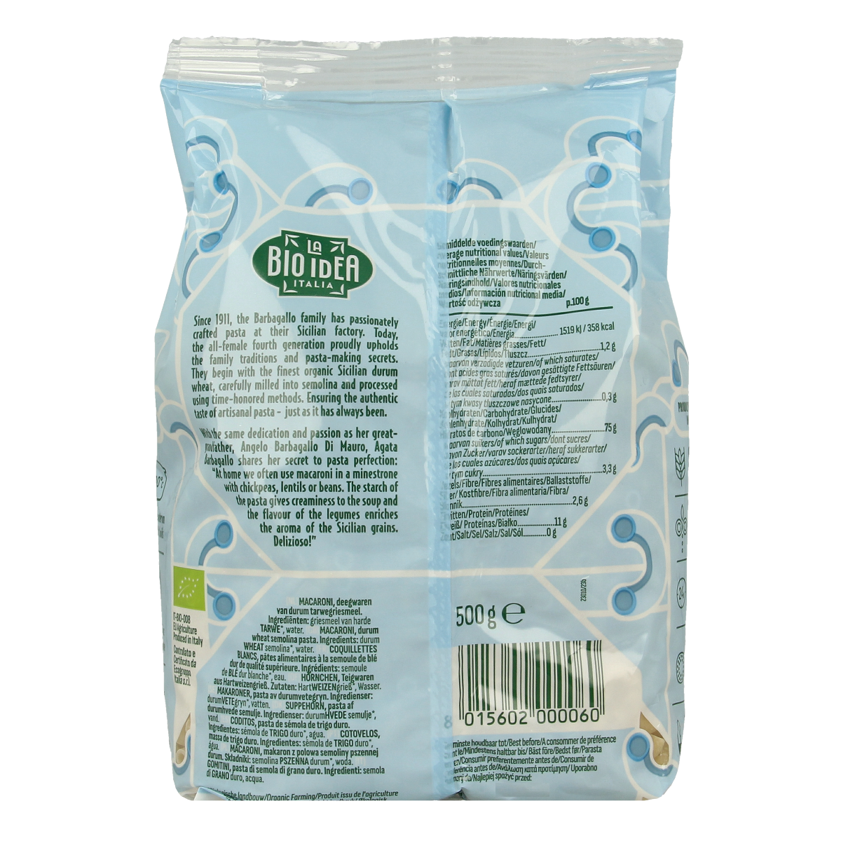 Bioidea organic macaroni with elbow shape in a 500g package, perfect for pasta dishes.