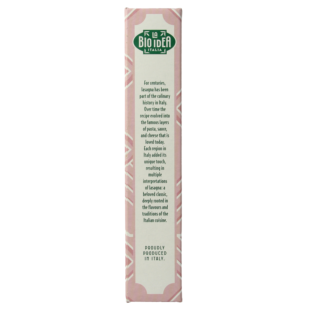 Bioidea organic lasagne pasta and rice product, 250g, showing uncooked lasagne sheets in a natural setting.