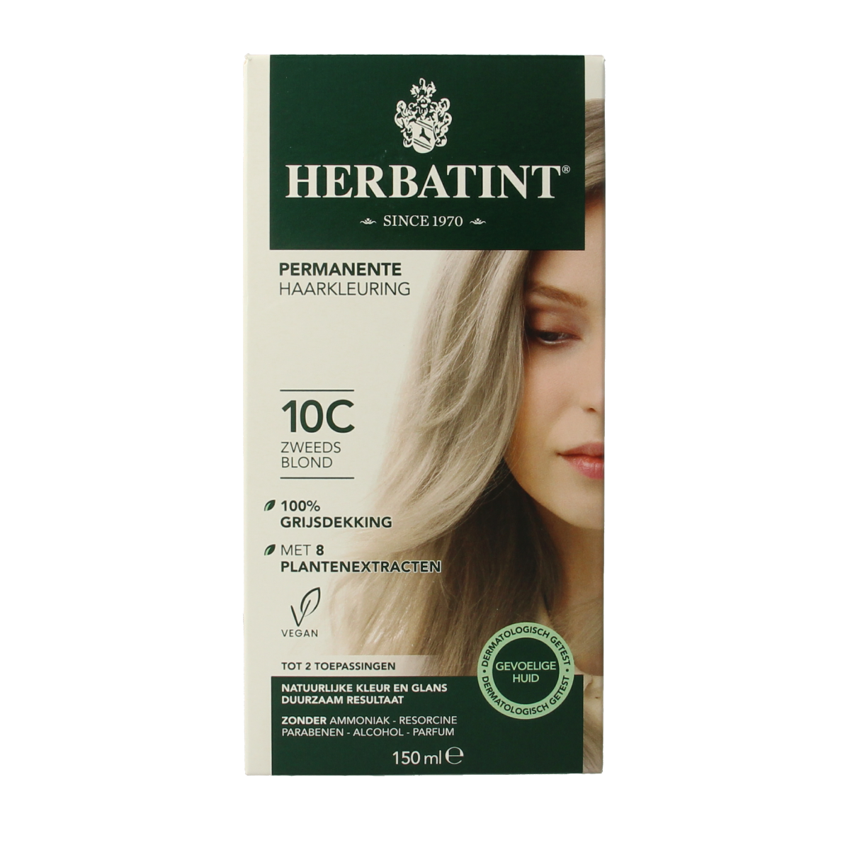 Herbatint 10C Zweeds blond hair coloring cream in 150ml tube, natural herbal hair dye for blonde shades