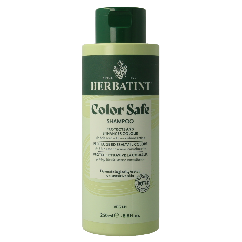 Herbatint color-safe shampoo in 260ml bottle, gentle hair care product with natural ingredients, suitable for color-treated hair