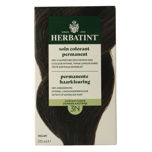 Herbatint 3N Donker Kastanje hair coloring cream in 170ml bottle, showcasing the product and packaging.