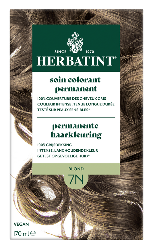 Herbatint 7N Blond hair coloring cream in 170ml bottle, natural hair dye for blond shades, with packaging and product label visible