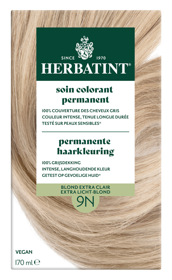 Herbatint 9N extra light blond hair coloring cream in 170ml tube, natural hair dye for light blonde shades