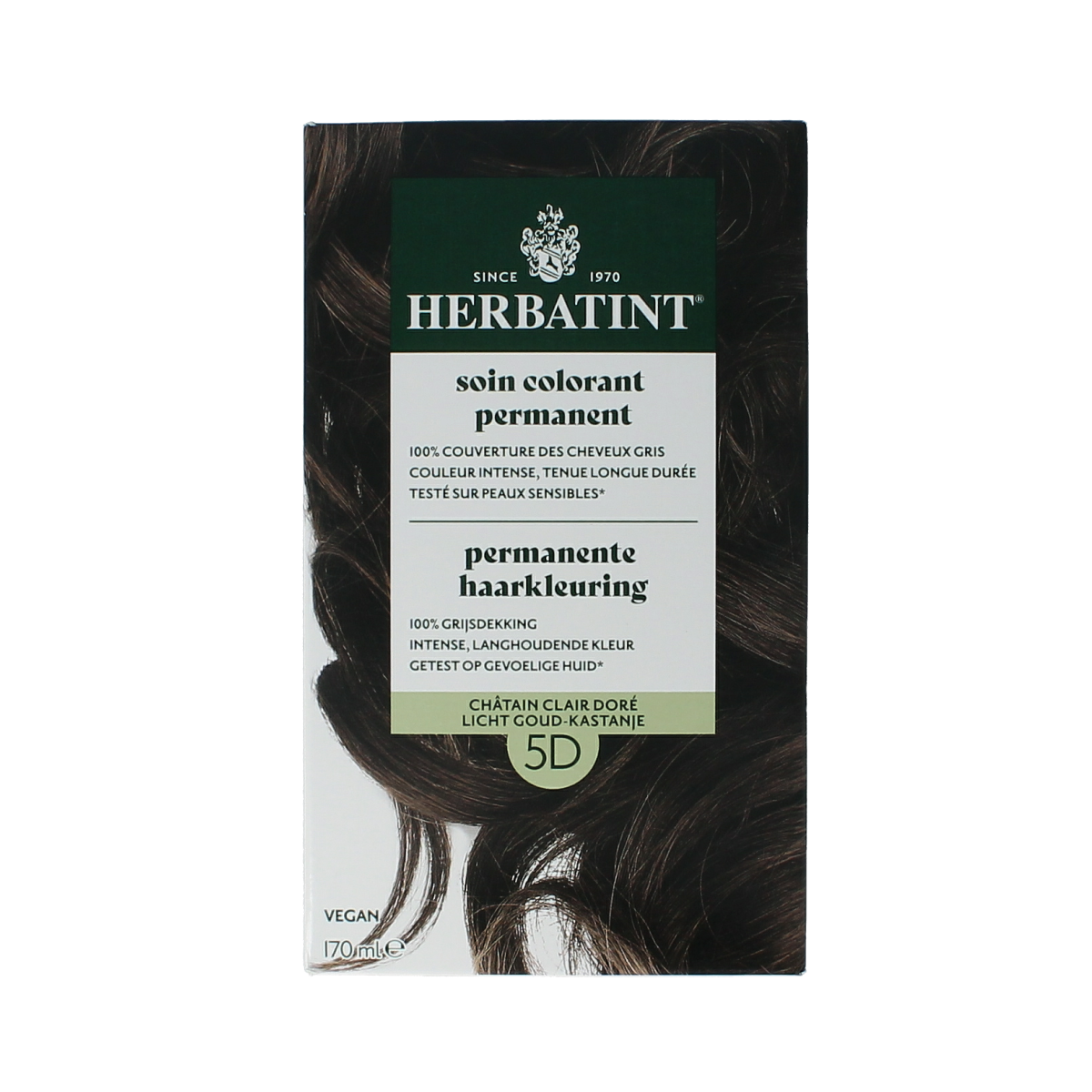 Herbatint 5D Licht Goudkastanje hair coloring cream in 170ml tube, showing the product packaging and color label.