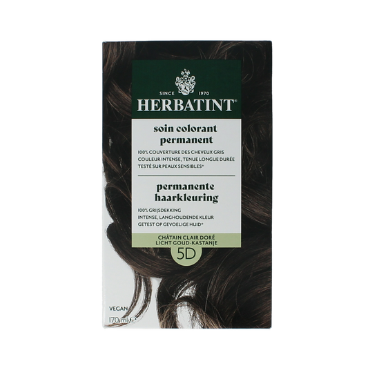 Herbatint 5D Licht Goudkastanje hair coloring cream in 170ml tube, showing the product packaging and color label.
