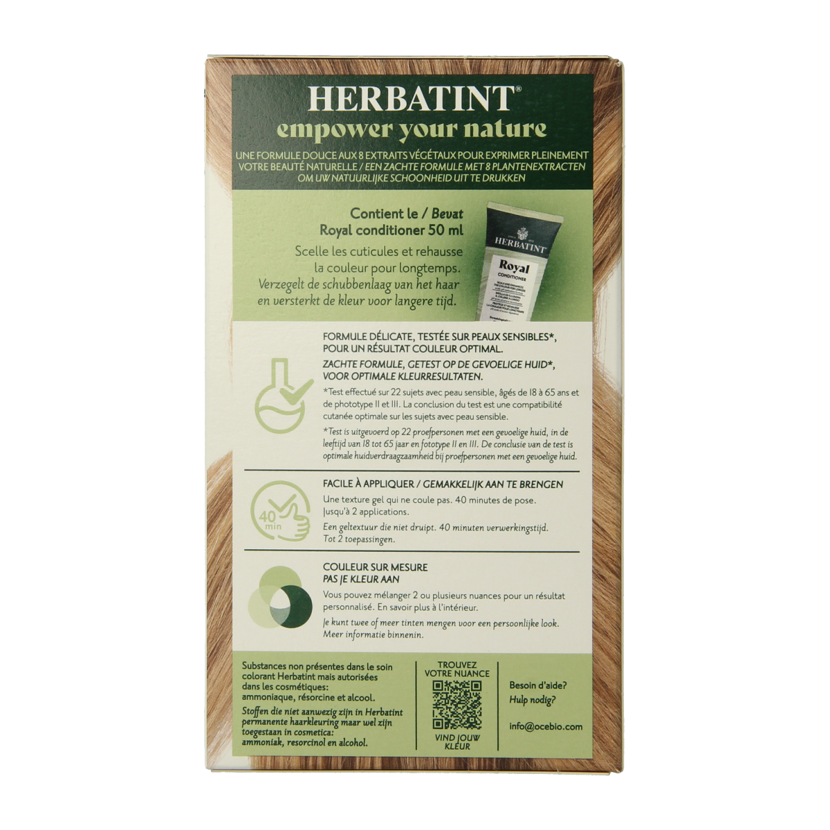 Herbatint 8D Licht goud blond hair coloring cream in 170ml tube with golden blonde shade and branding.