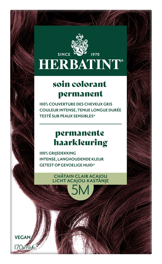 Herbatint 5M light chestnut hair coloring cream in 170ml tube, showing the product packaging and color information.