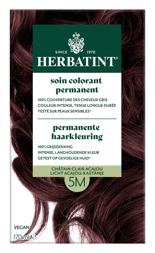 Herbatint 5M light chestnut hair coloring cream in 170ml tube, showing the product packaging and color information.
