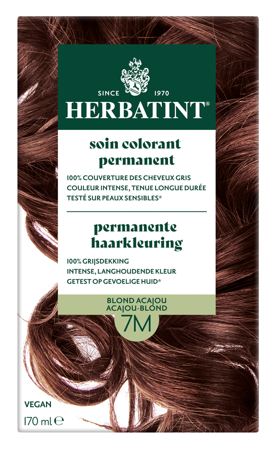 Herbatint 7M Acajou Blond hair coloring bottle, 170ml, with natural herbal ingredients for long-lasting color.