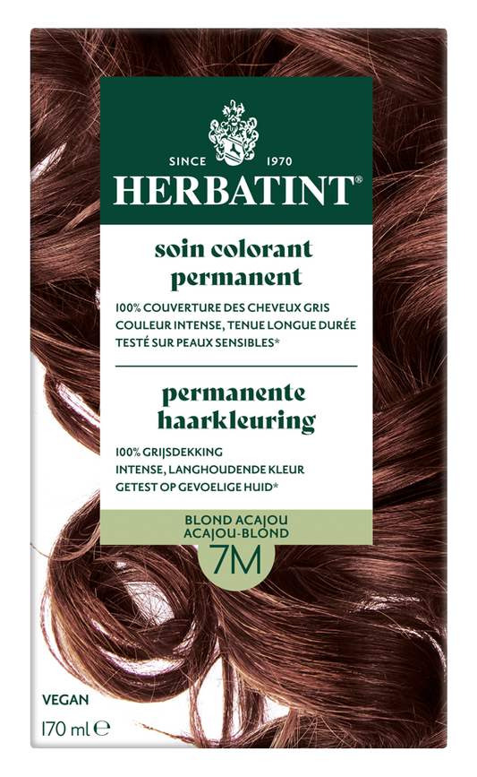 Herbatint 7M Acajou Blond hair coloring bottle, 170ml, with natural herbal ingredients for long-lasting color.