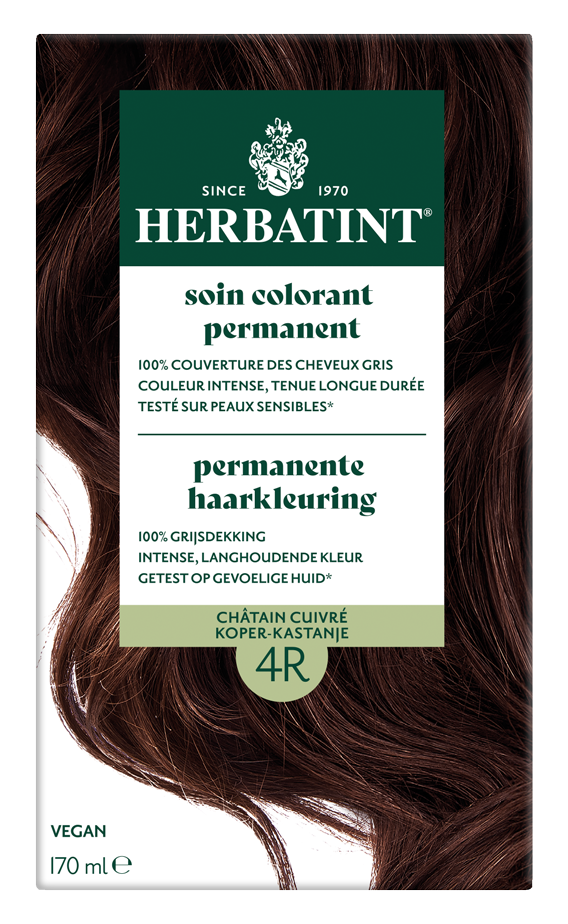Herbatint 4R Koper Kastanje hair coloring tube, 170ml, showing rich chestnut copper shade and product packaging.