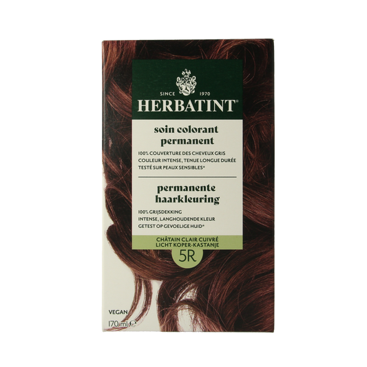 Herbatint 5R Licht koperkastanje hair coloring cream in 170ml bottle, natural copper chestnut shade for hair coloring.