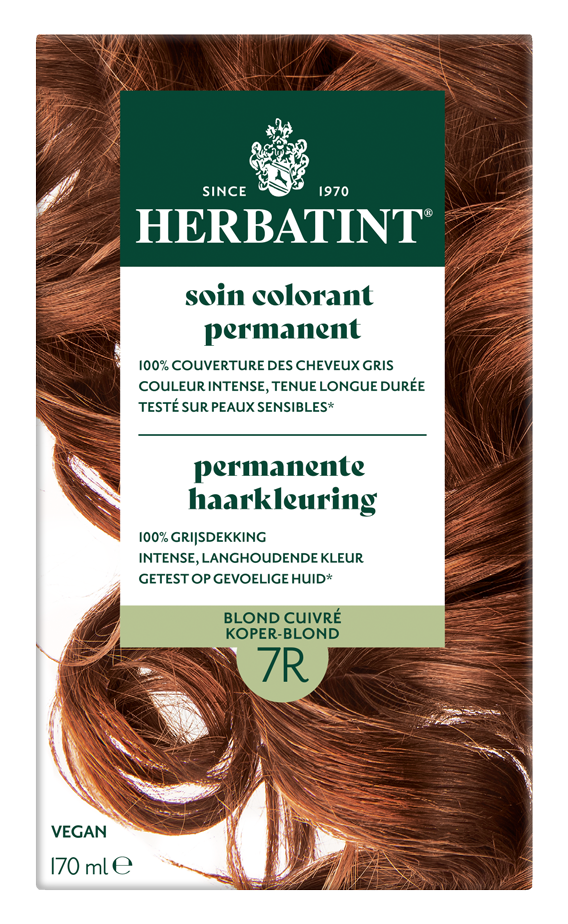 Herbatint 7R Koperblond hair coloring cream in 170ml bottle with applicator brush.