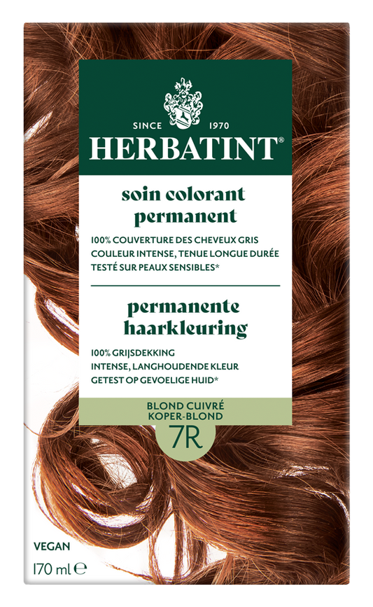 Herbatint 7R Koperblond hair coloring cream in 170ml bottle with applicator brush.