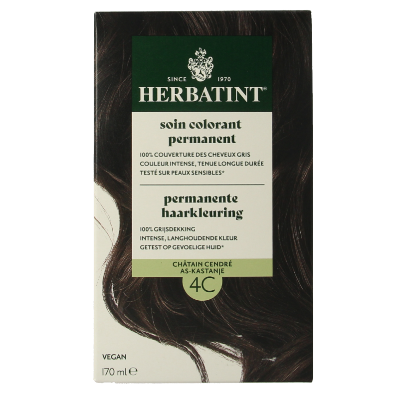 Herbatint 4C kastanje hair coloring cream in 170ml bottle, natural brown shades, showing the product and packaging.