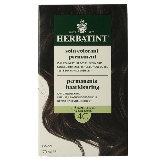 Herbatint 4C kastanje hair coloring cream in 170ml bottle, natural brown shades, showing the product and packaging.