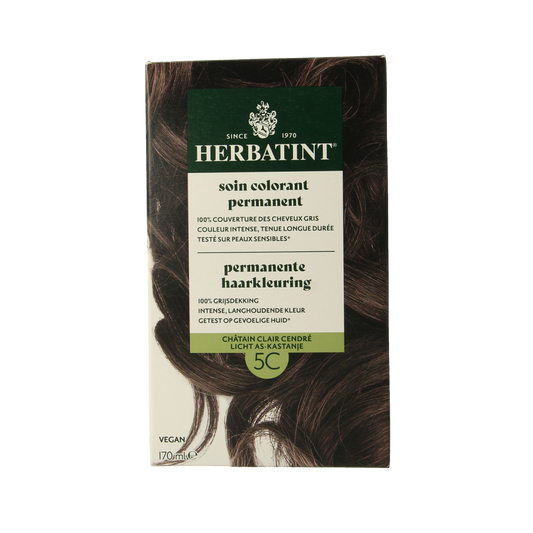 Herbatint 5C Licht as-kastanje hair coloring gel in 170ml bottle, natural chestnut shade with creamy consistency