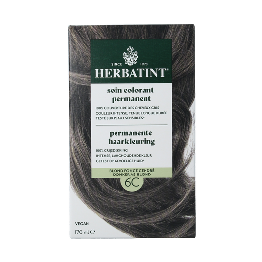 Herbatint dark ash blonde hair dye in 170ml bottle, natural hair coloring product with shade 6C for vibrant, lasting color.