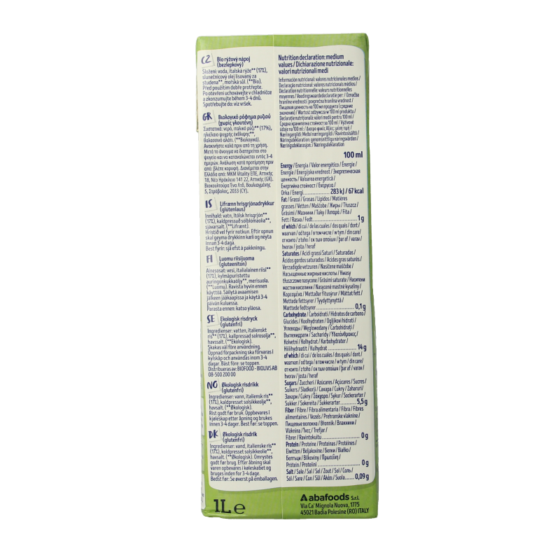 Organic Isola Bio rice drink in a 1-liter carton, natural rice beverage from the Dranken en Sappen category, with a white and blue package.