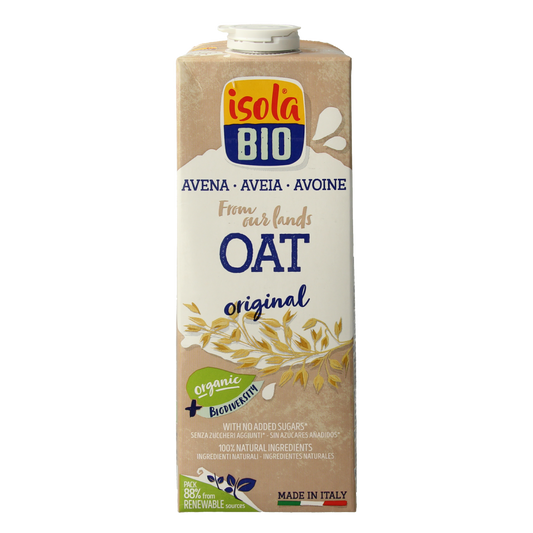 Isola Bio organic oat drink in a 1-liter bottle, showing the label and packaging for dranken en sappen.