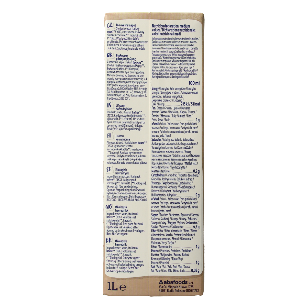 Isola Bio Haverdrank bio in a 1-liter bottle, organic oat drink, with a label showing oats and natural ingredients.