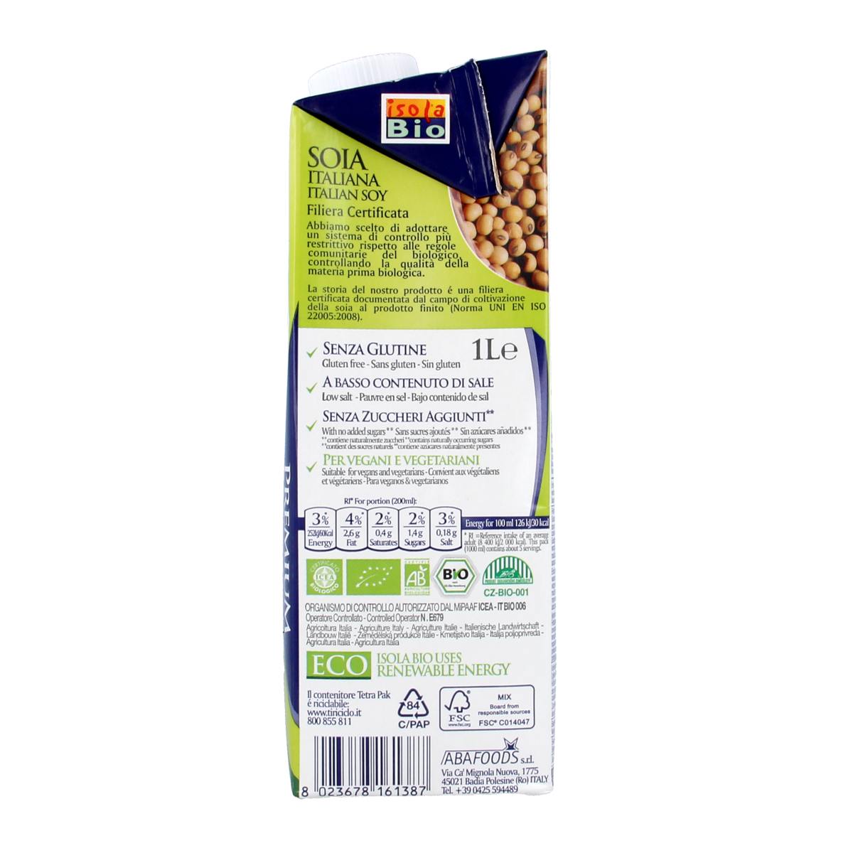 Isola Bio organic soy drink in a 1-liter carton, natural soy beverage from the plant-based drink and juice category.