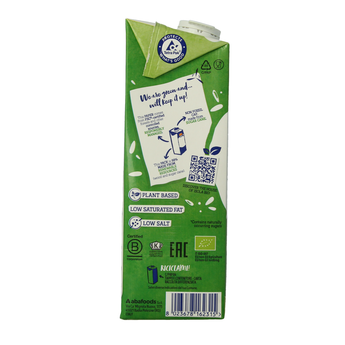 Organic hazelnut rice drink by Isola Bio in a 1-liter carton, creamy beverage with a smooth hazelnut flavor.