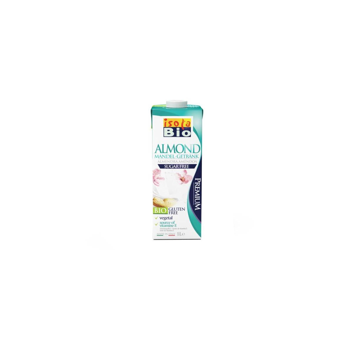 Unsweetened Isola Bio almond drink in a 1-liter carton, natural almond beverage from the Dranken en Sappen category.
