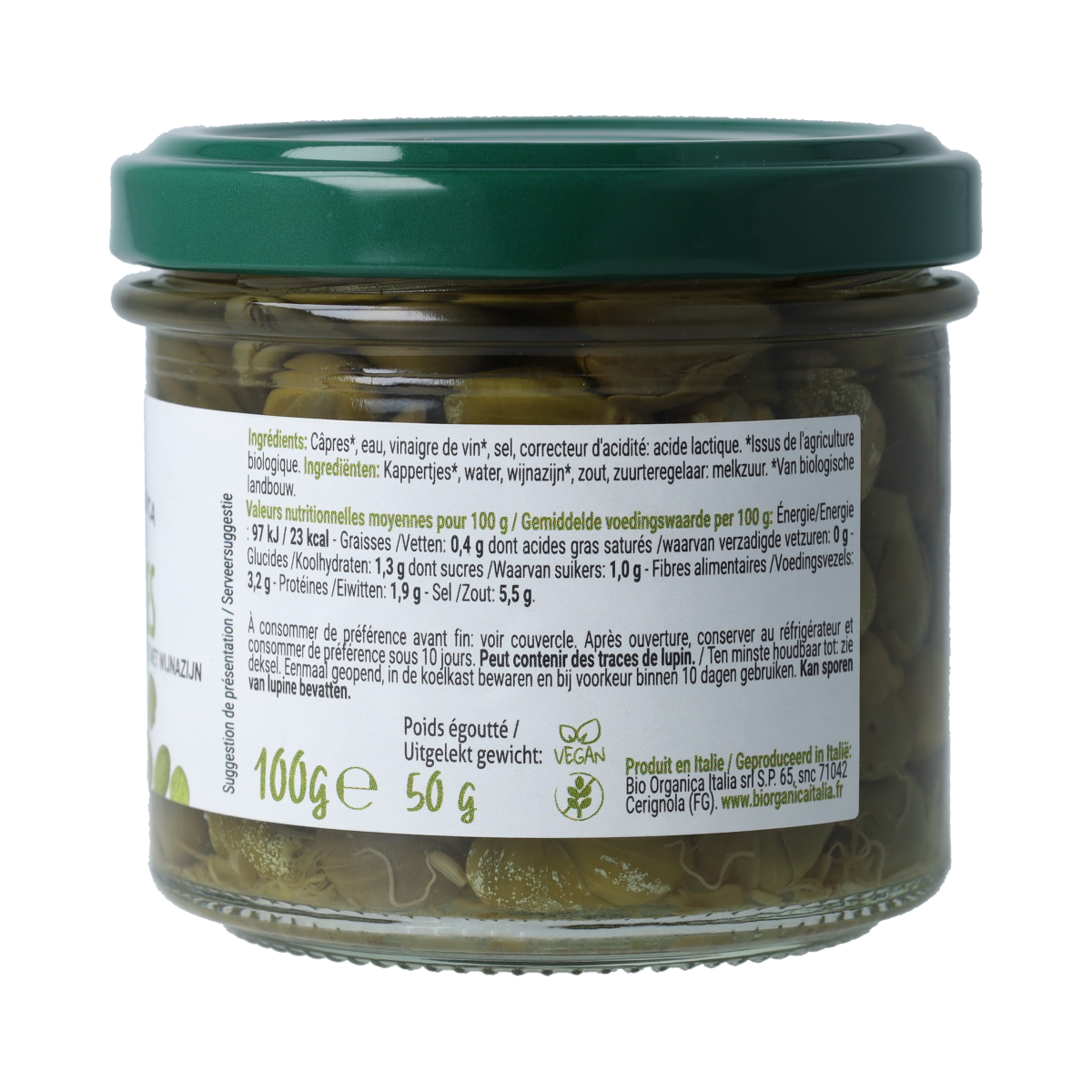 Bio Organica  Kappertjes in azijn bio 100.00 Gram