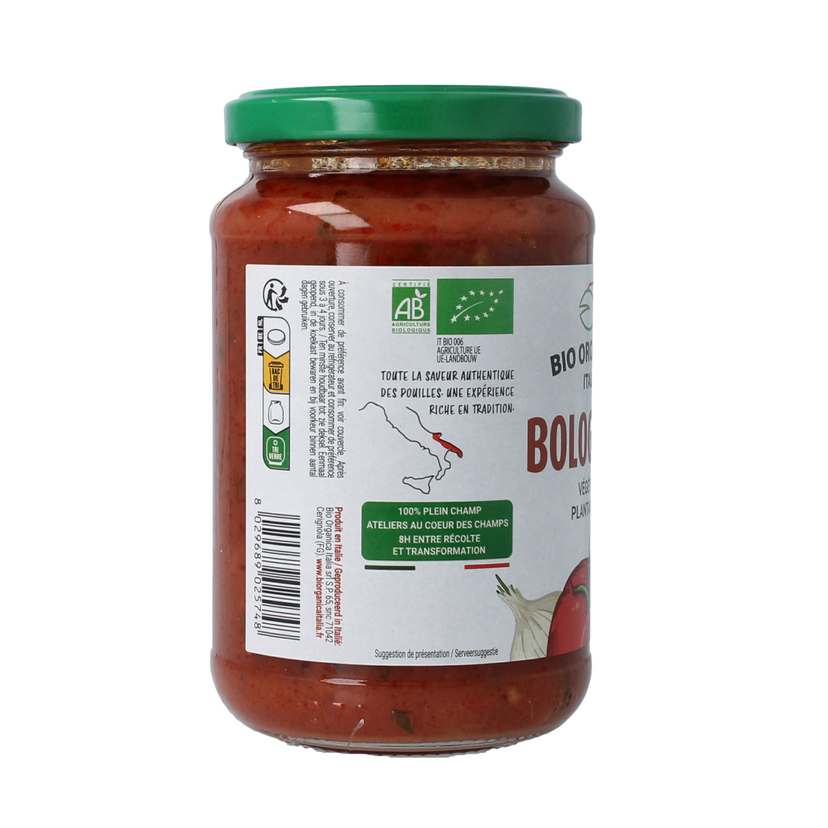 Bio Organica bolognese pasta sauce in a 350g jar, organic and plant-based Demeter-certified sauce for pasta dishes.