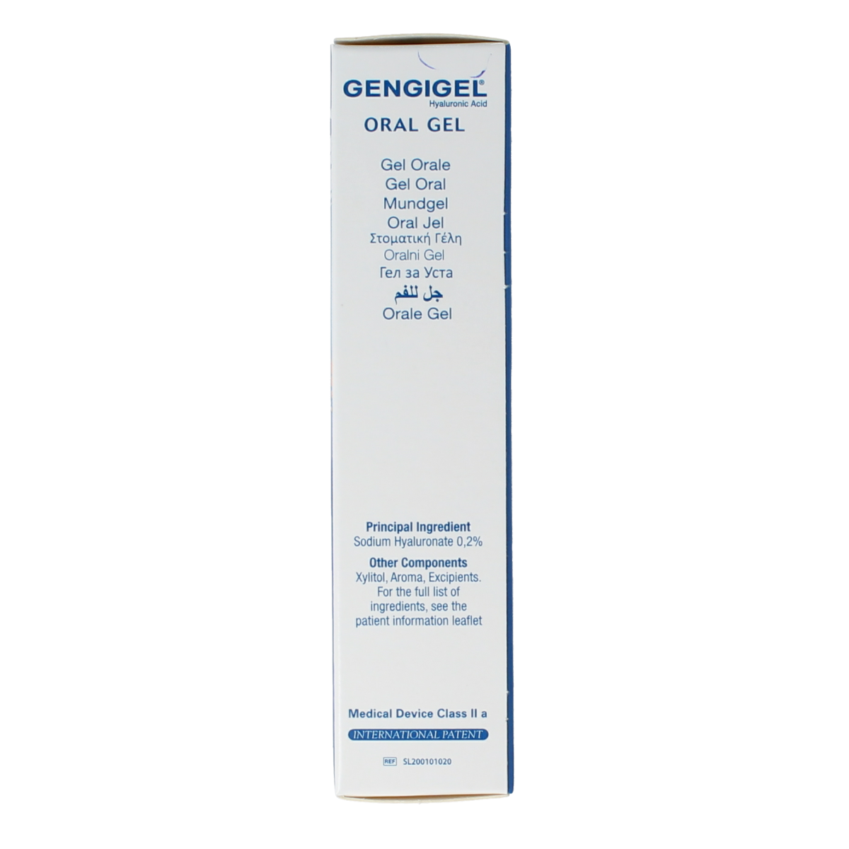 Gengigel Gel 20ml for oral hygiene and dental care, featuring the Gengigel brand, shown in a clear tube with a white cap.